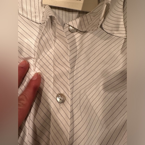 Farinaz Taghavi Mother Pearl Hidden Button Down Collared Extra Long Cuffs Sz 14 - Picture 10 of 16